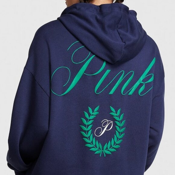 PINK VICTORIA'S SECRET MIDNIGHT BLUE/GREEN FLEECE HOODIE JACKET SZ XXL**NEW! - Picture 2 of 9